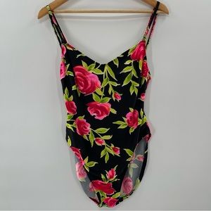 La Blanca Black Rose Floral One Piece Swimsuit Size 12